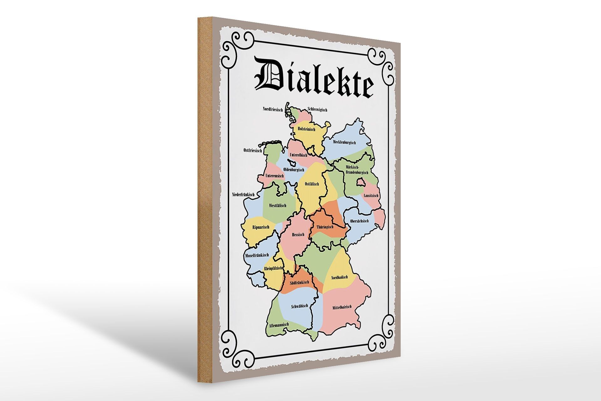 Cartello in legno con scritta 30x40 cm mappa dei dialetti degli stati federali