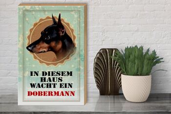 Panneau en bois chien 30x40cm Un Doberman veille sur cette maison 3