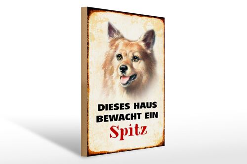 Holzschild Hund 30x40cm dieses Haus bewacht ein Spitz