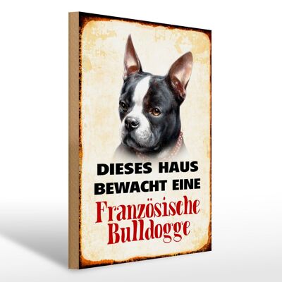 Holzschild Hund 30x40cm Haus bewacht französisch Bulldogge