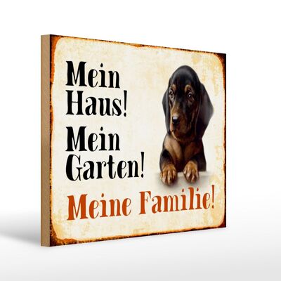 Cartel de madera perro 40x30cm dachshund my house garden family
