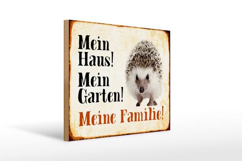 Holzschild Tiere 40x30cm Igel mein Haus Garten Familie