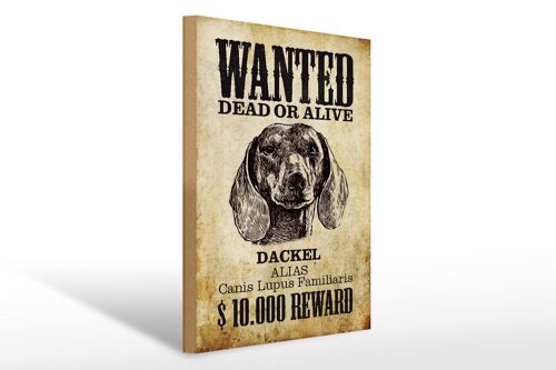 Holzschild Hund 30x40cm wanted dead Dackel Alias