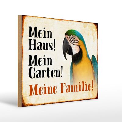Cartello in legno animali 40x30 cm pappagallo la mia casa giardino famiglia