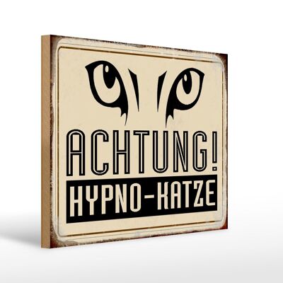 Holzschild Retro 40x30cm Achtung Hypno-Katze Geschenk