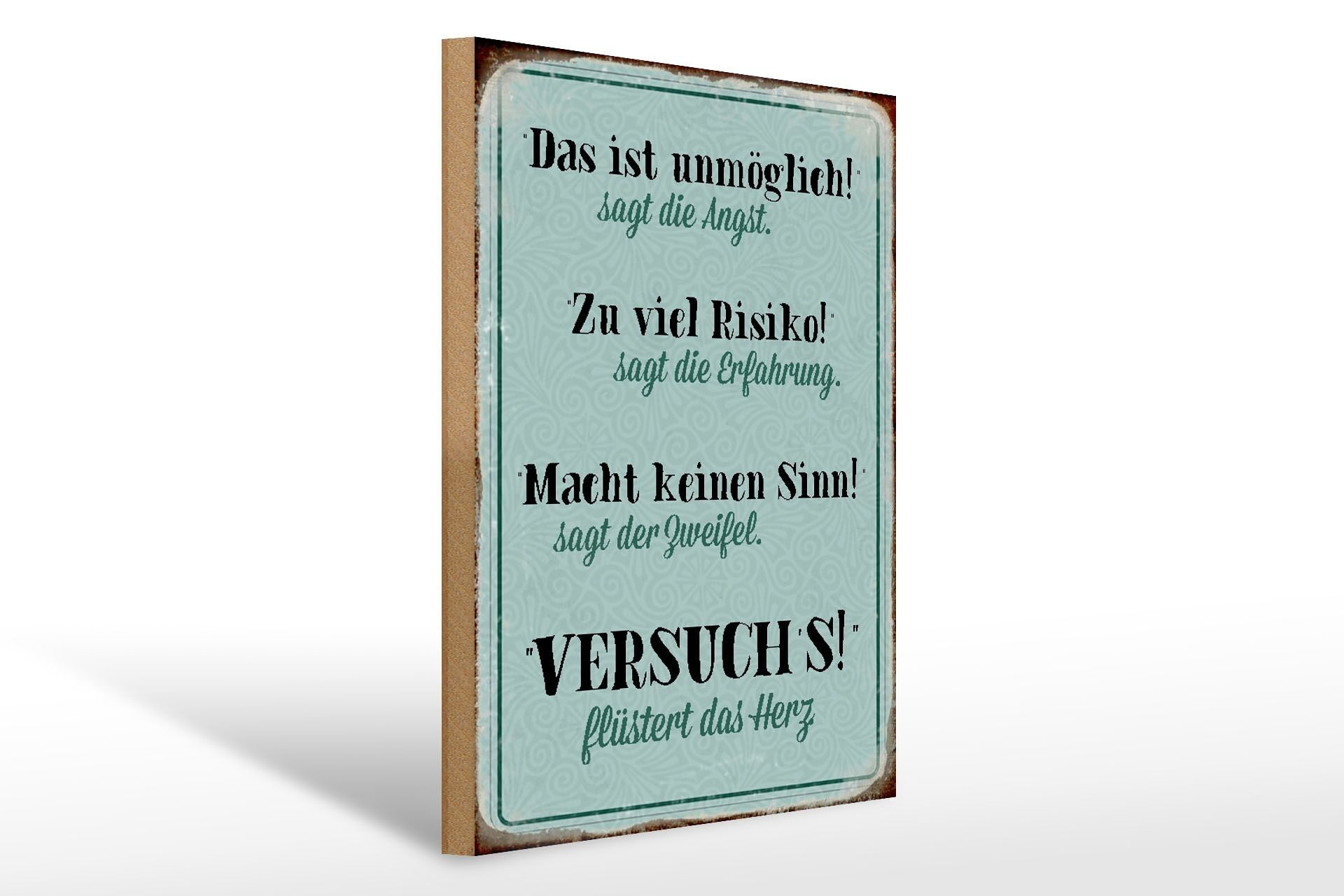 Cartello in legno con scritta 30x40 cm paura esperienza dubbio cuore cartello verde