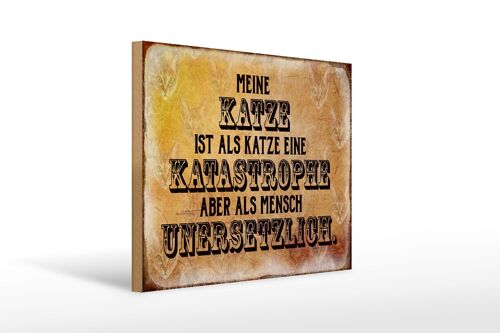 Holzschild Spruch 40x30cm meine Katze ist eine Katastrophe