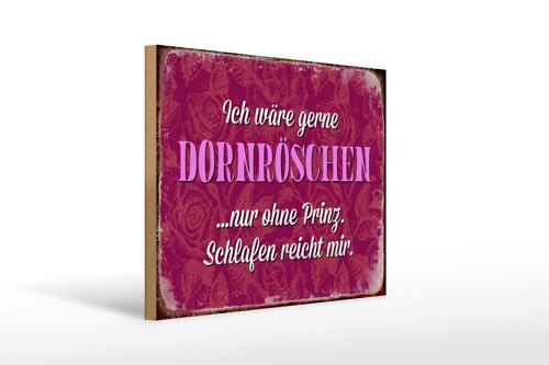 Holzschild Spruch 40x30cm ich gerne Dornröschen ohne Prinz