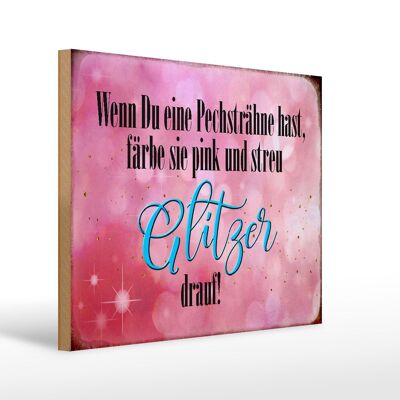 Cartello in legno con scritta striscia di sfortuna 40x30 cm colorata con glitter rosa