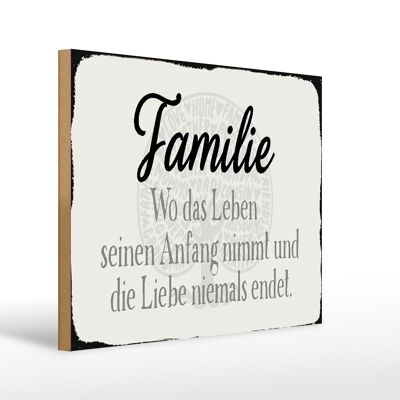 Cartel de madera que dice 40x30cm Familia donde comienza la vida