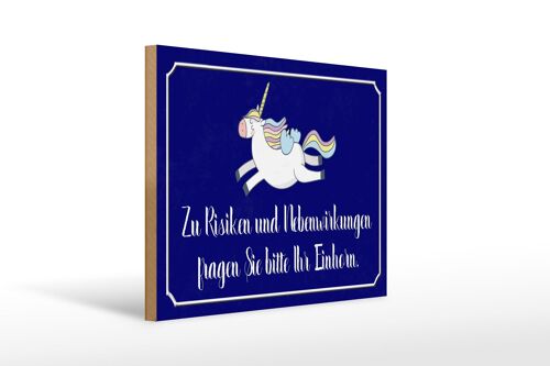 Holzschild Spruch 40x30cm zu Risiken fragen Sie Einhorn