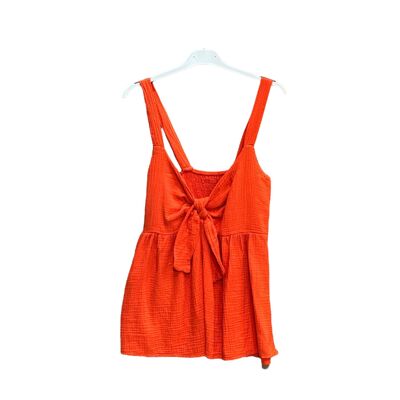 Top with thin straps and bow in front in cotton gauze
