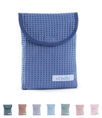 Sac organisateur de couches et lingettes pour bébé, tissu gaufré 100% coton, fermeture velcro rapide, pratique et élégant. 34