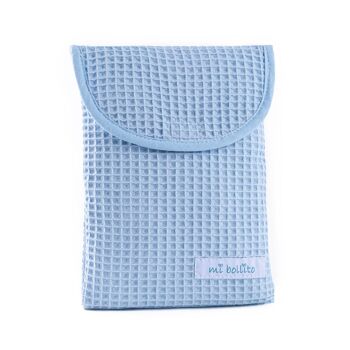 Sac organisateur de couches et lingettes pour bébé, tissu gaufré 100% coton, fermeture velcro rapide, pratique et élégant. 35