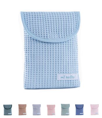 Sac organisateur de couches et lingettes pour bébé, tissu gaufré 100% coton, fermeture velcro rapide, pratique et élégant. 38