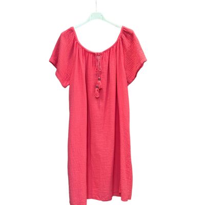 Short cotton gauze tie dress