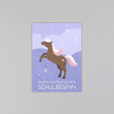 Postkarte aus Holzschliffpappe Lilly Pferd Einschulung