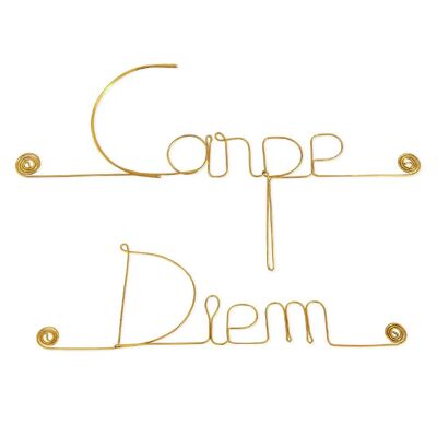 Wall Decoration in Golden Brass Wire "Carpe Diem" - to pin - Wall Jewelry
