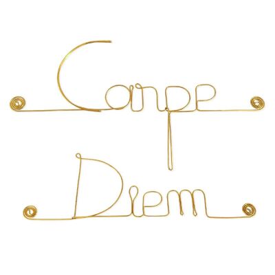 Decorazione da Parete in Filo di Ottone Dorato "Carpe Diem" - da appuntare - Gioiello da muro
