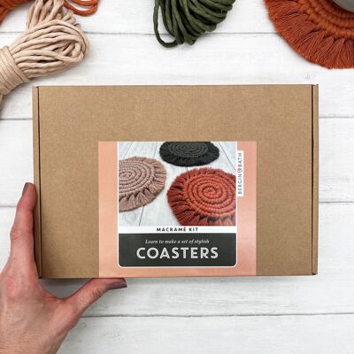 Macrame Kit Coasters - Terracotta, Avocado and Biscuit - Craft kit for adults and teens