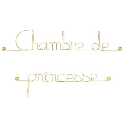 Décoration Murale Fille en Fil de Laiton Doré : " Chambre de princesse " - Cadeau Naissance - Chambre Enfant