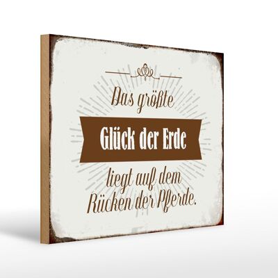 Holzschild Spruch 40x30cm Glück der Erde auf Rücken Pferde