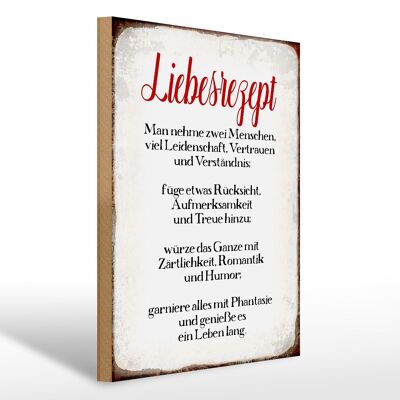 Holzschild Spruch 30x40cm Liebesrezept Retro Geschenk