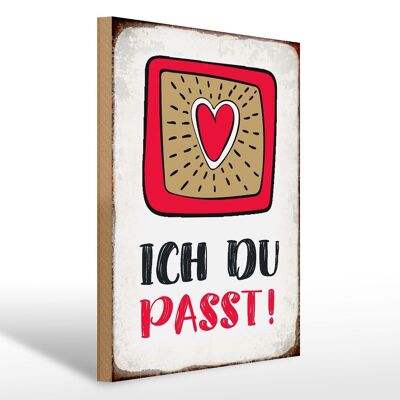 Cartello in legno con scritta "I you fit heart love" 30x40 cm