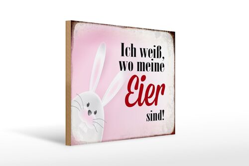 Holzschild Spruch 40x30cm Osterhase weiß wo Eier sind