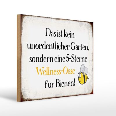 Cartello in legno 40x30 cm con scritta "No Garden Wellness Oasis" ape