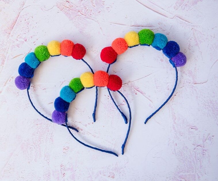 Rainbow Pom Pom Hair Band