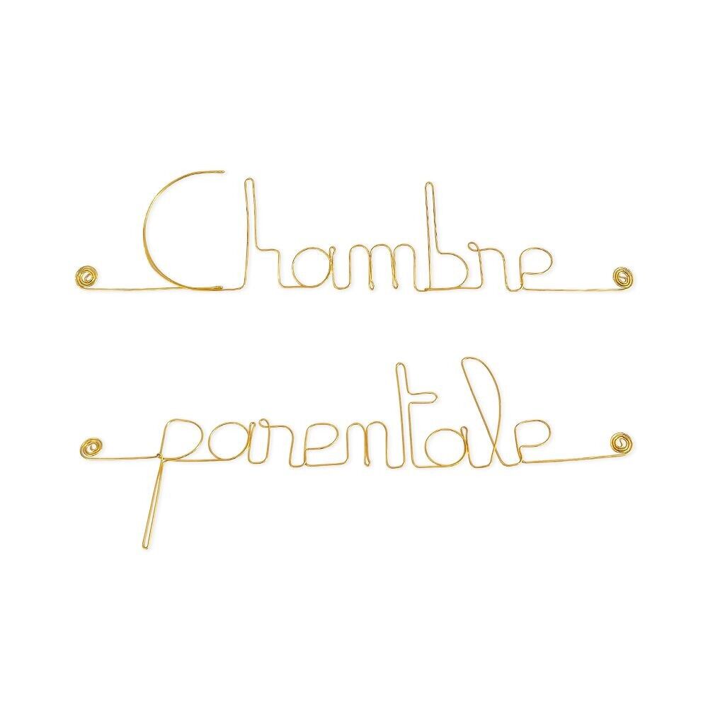 Targa per porta in filo di ottone dorato "Camera dei genitori" - Decorazione da muro a spilla - Gioiello da muro - Regalo di coppia