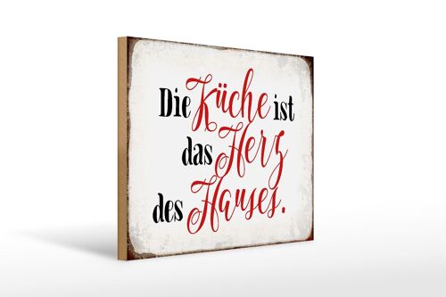 Holzschild Spruch 40x30cm Küche ist das Herz des Hauses weißes Schild