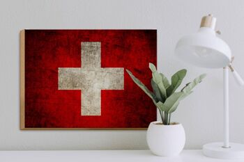 Drapeau panneau en bois 40x30cm drapeau Suisse 3