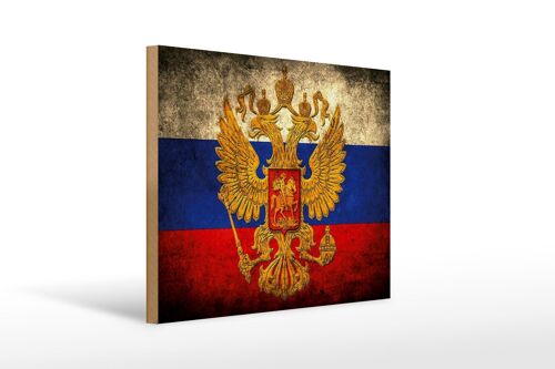 Holzschild Flagge 40x30cm Russland Fahne Wappen