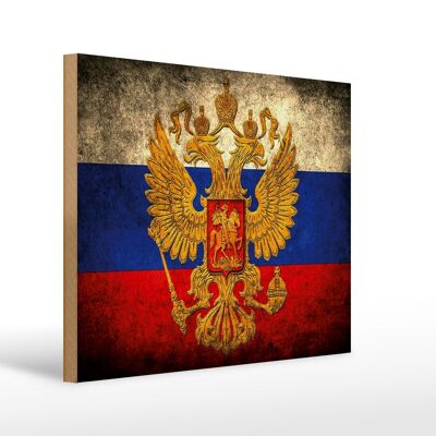 Holzschild Flagge 40x30cm Russland Fahne Wappen