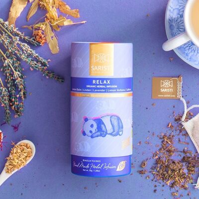 SARISTI Relax Organic Herbal Tea Blend , Carton Cylinder , 15 muslin tea bags