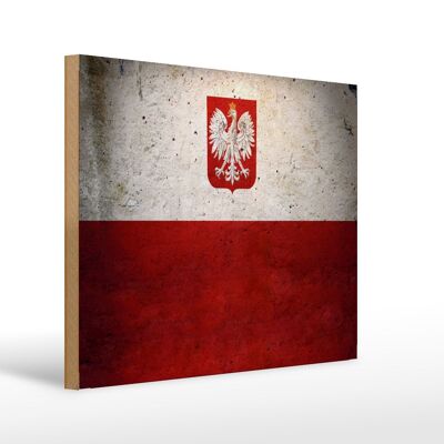 Cartello in legno bandiera 40x30 cm Decorazione murale bandiera Polonia