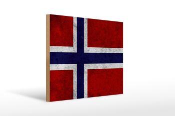 Drapeau en bois 40x30cm, drapeau de la norvège, décoration murale 1