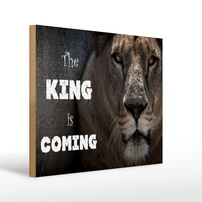 Cartello in legno leone 40x30 cm Il Re sta arrivando