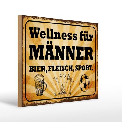 Cartello in legno con scritta Wellness Men Birra Carne 40x30 cm