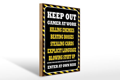 Holzschild Spruch 30x40cm Keep Out gamer at work killing