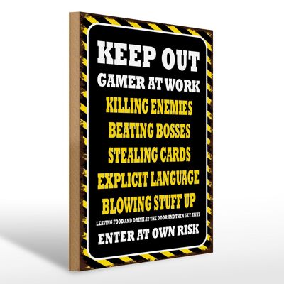 Letrero de madera que dice 30x40cm Keep Out gamer at work matando