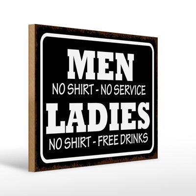 Letrero de madera que dice 40x30cm Hombres Damas Sin camisa Sin servicio