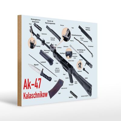 Cartel de madera rifle 40x30cm AK-47 Kalashnikov piezas individuales