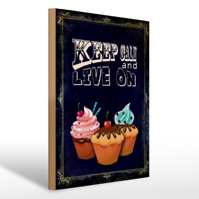 Holzschild Spruch 30x40cm Cupcake Keep Calm and live on