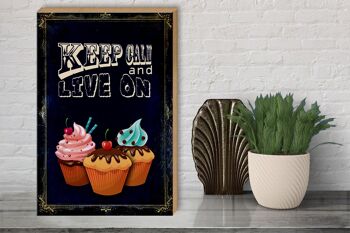 Panneau en bois disant 30x40cm Cupcake Keep Calm and live on 3