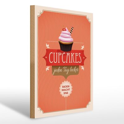 Cartello in legno con scritta Cupcakes 30x40 cm deliziosi ogni giorno