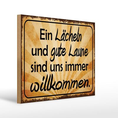 Holzschild Spruch 40x30cm Lächeln gute Laune willkommen