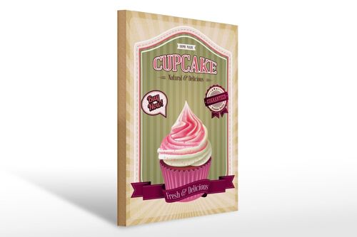 Holzschild Essen 30x40cm Cupcake natural Delicious home